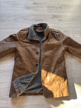 Braune Winterjacke in Lederoptik, warm gefüttert, XL