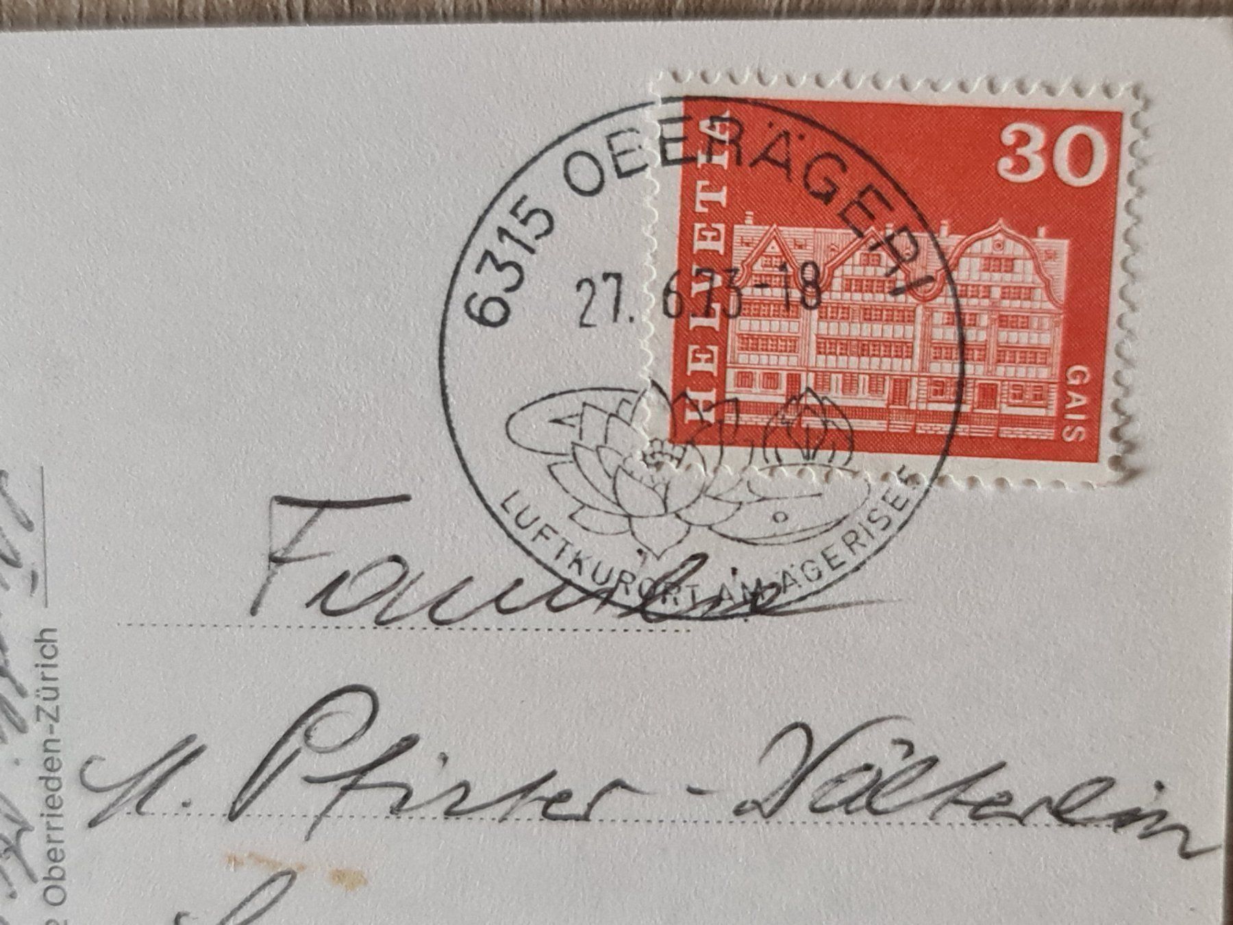 Ansichtskarten: Ansichtskarte Oberägeri 1973 – Gebraucht aus Dintikon von Vexi 1