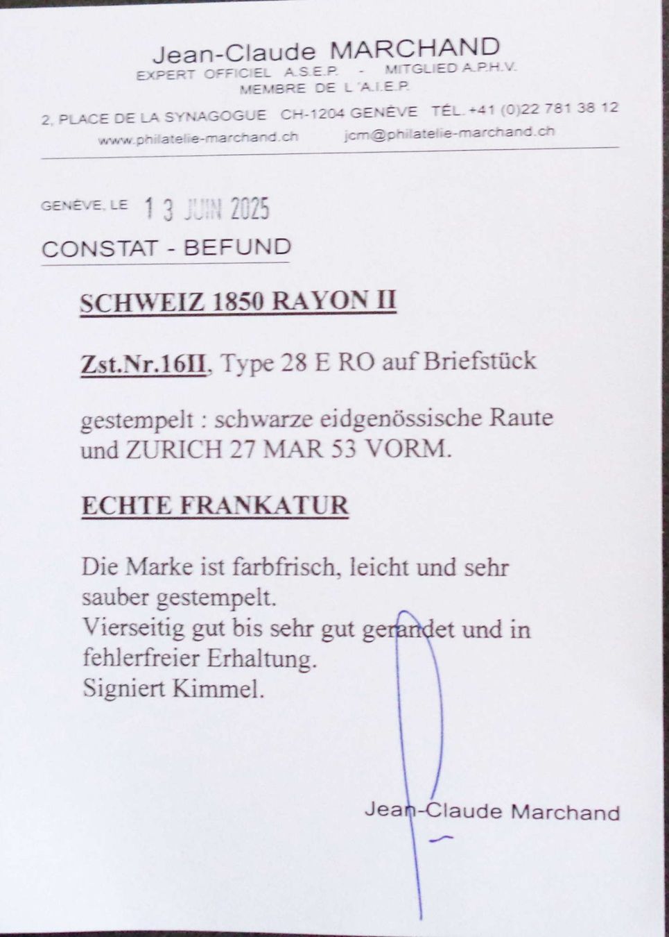 Tutti i francobolli: SWITZERLAND 1850: Rayon II, constat Marchand – Usato da Le Locle venduto da timbrettino 2