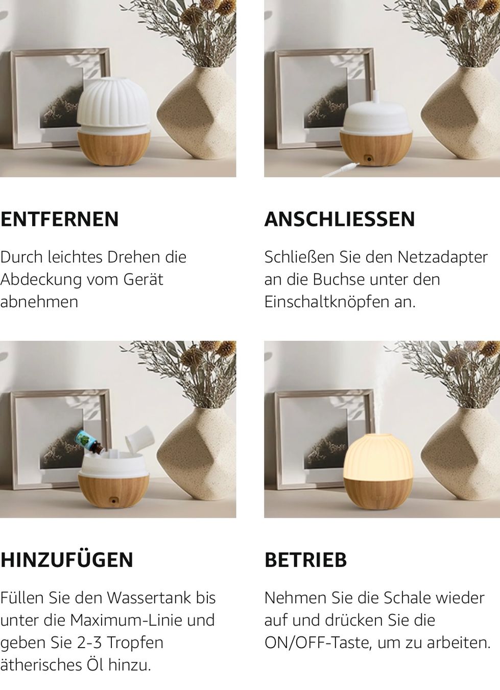 Duftöldiffusoren: Aroma Diffuser, 300ml weiss- braun Holz Optik – Neu und originalverpackt aus Basel von Seifehuesli 5