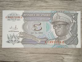 Billet Zaire 5 Nouveau Likuta 1993 UNC