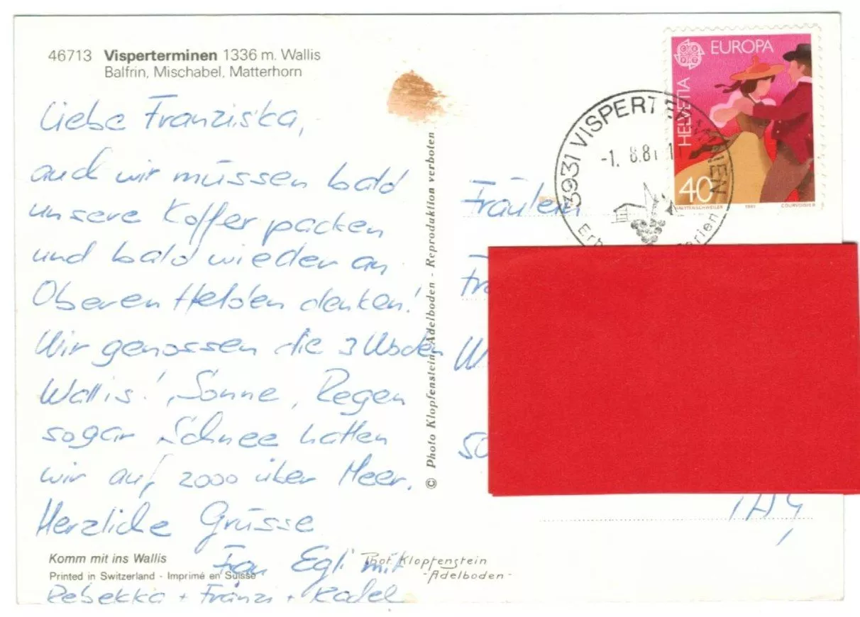 Cartoline postali: AK Visperterminen 1981 – Usato da Zürich venduto da Tolima194 1