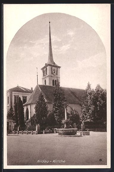 Cartoline postali: AK Nidau, Partie an der Kirche – Usato da Berlin venduto da bartko-reher