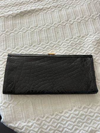 Elegante Vintage Kroko-Leder Abendtasche, Schwarz, 70er Jahr