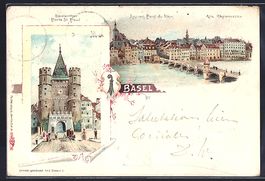 Litho Basel, alte Rheinbrücke, Spalenth