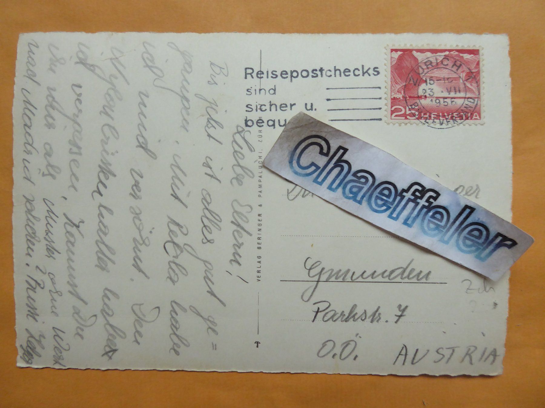 Cartoline postali: 1956  Z 3060 Zürich – Usato da Zürich venduto da Chaeffeler 1