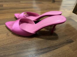 Sommerliche pinke Mules Gr. 38 - elegante Satin-Optik
