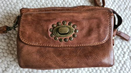 Leder Umhängetasche Bear Design braun, Vintage