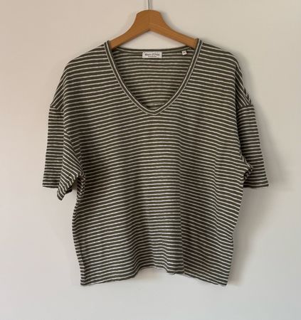 Marc O'Polo Shirt Gr. M Khaki Weiss gestreift 