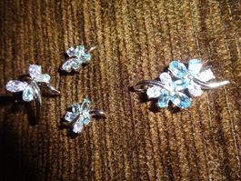 Schmuck Set 925 Silber Anhänger Ohrringe Fingerring