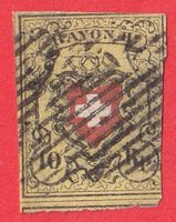 1850 Rayon Nr.16II die 10Rp.Marke gestempelt Angeschnitten