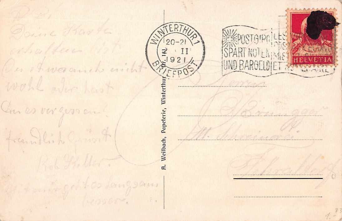 Ansichtskarten: Gruss aus WINTERTHUR 1921 – Gebraucht aus Winterthur von SchatzchischtliWinti 1