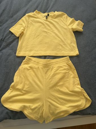 Pieces Sommer Set, Frottee, Gelb,L bei den Hosen S Oberteil