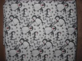 Baumwollstoff weiss & kleine graue Pinguine