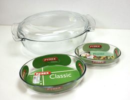 Pyrex Classic 3 Glasformen oval: 2x Auflauf + 1x Kochtopf