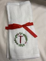 Embroidered Christmas Hand Towels Set Monogram "T"