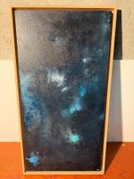 Tableau abstrait moderne bleu et noir signé AB 2023