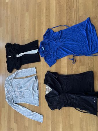 Damen Oberteile Set 4 Stck. Schwarz Blau Grau Gr.XS-S