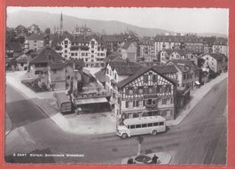 Zürich - Autobus bei Schmiede Wiedikon - Fotokarte ca. 1950
