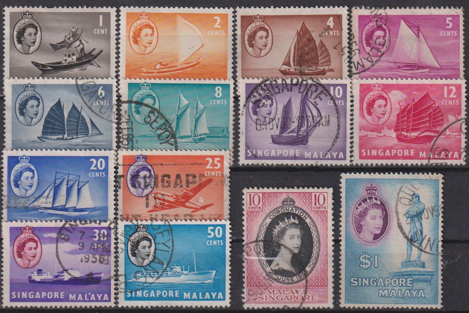 Alle Briefmarken: SINGAPORE MALAYA: Auswahl – Gebraucht aus Eschlikon TG von PhilCon