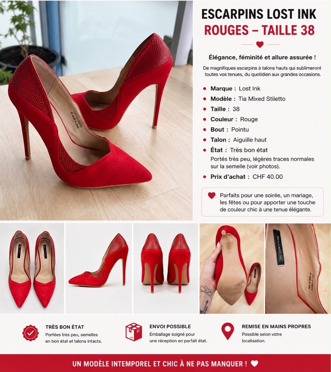 Chaussures femmes: Escarpins rouge  – Neuf (Voir description) à Biel/Bienne par AlexanderG81