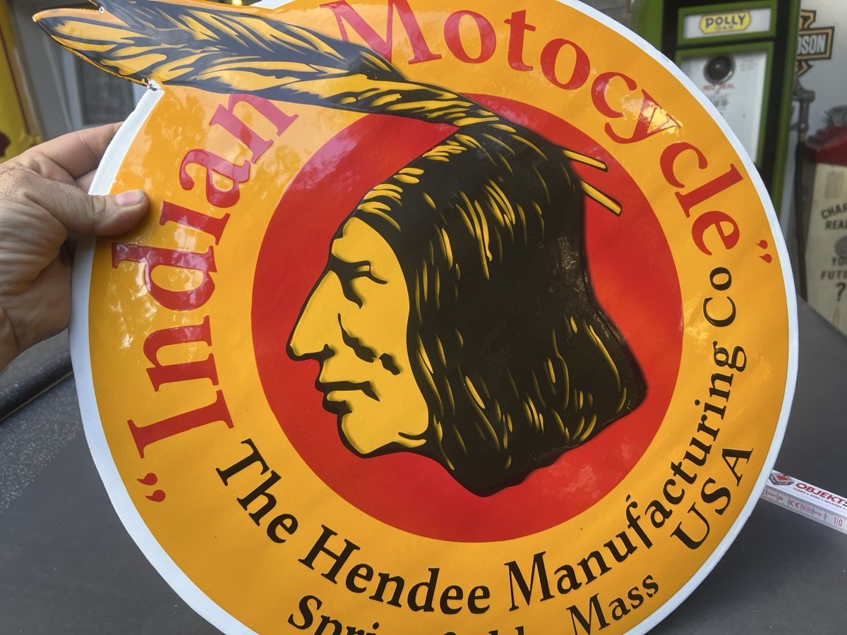 Insegne: Email Blechschild Indian Motorcycle Springfield Mass USA 48c – Usato da Mellingen venduto da Oelquelle
