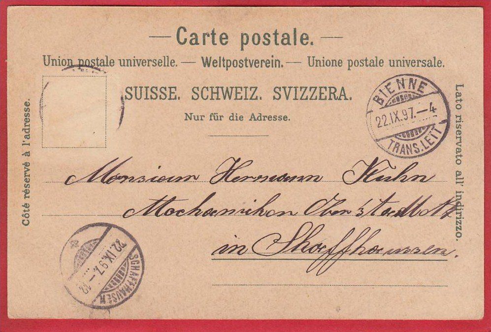 Ansichtskarten: BIEL BIENNE LITHO 1897 – Gebraucht aus Grüningen von Kartenlaube 1