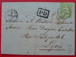 1863: 26G (26B4) sehr schöner Strubelbrief: ZÜRICH nach LYON