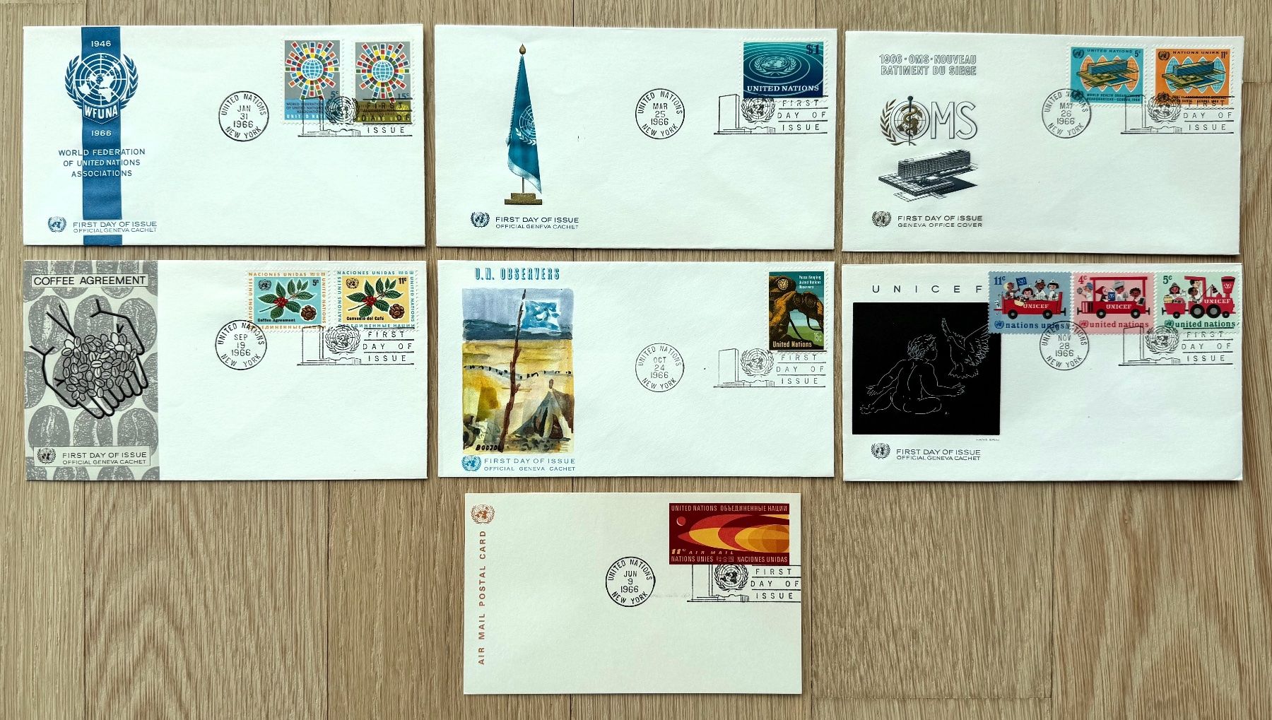 Alle Briefmarken: FDC United Nations New York 1966 plus postal card – Gebraucht aus Zürich von Marfe1