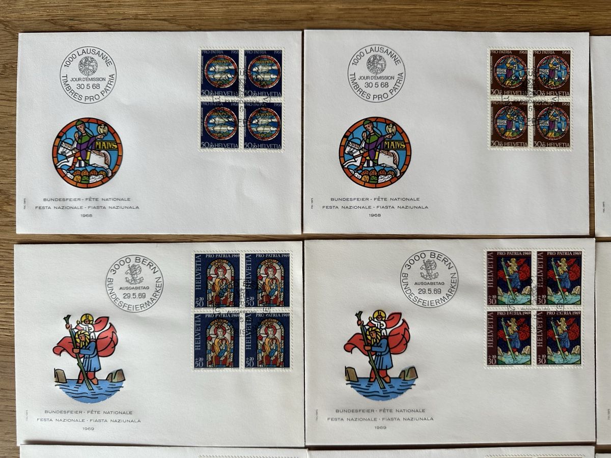 Tutti i francobolli: Schweiz - 17x Pro Patria FDC 4er Block – Usato da Schmitten / FR venduto da Samsara169 1