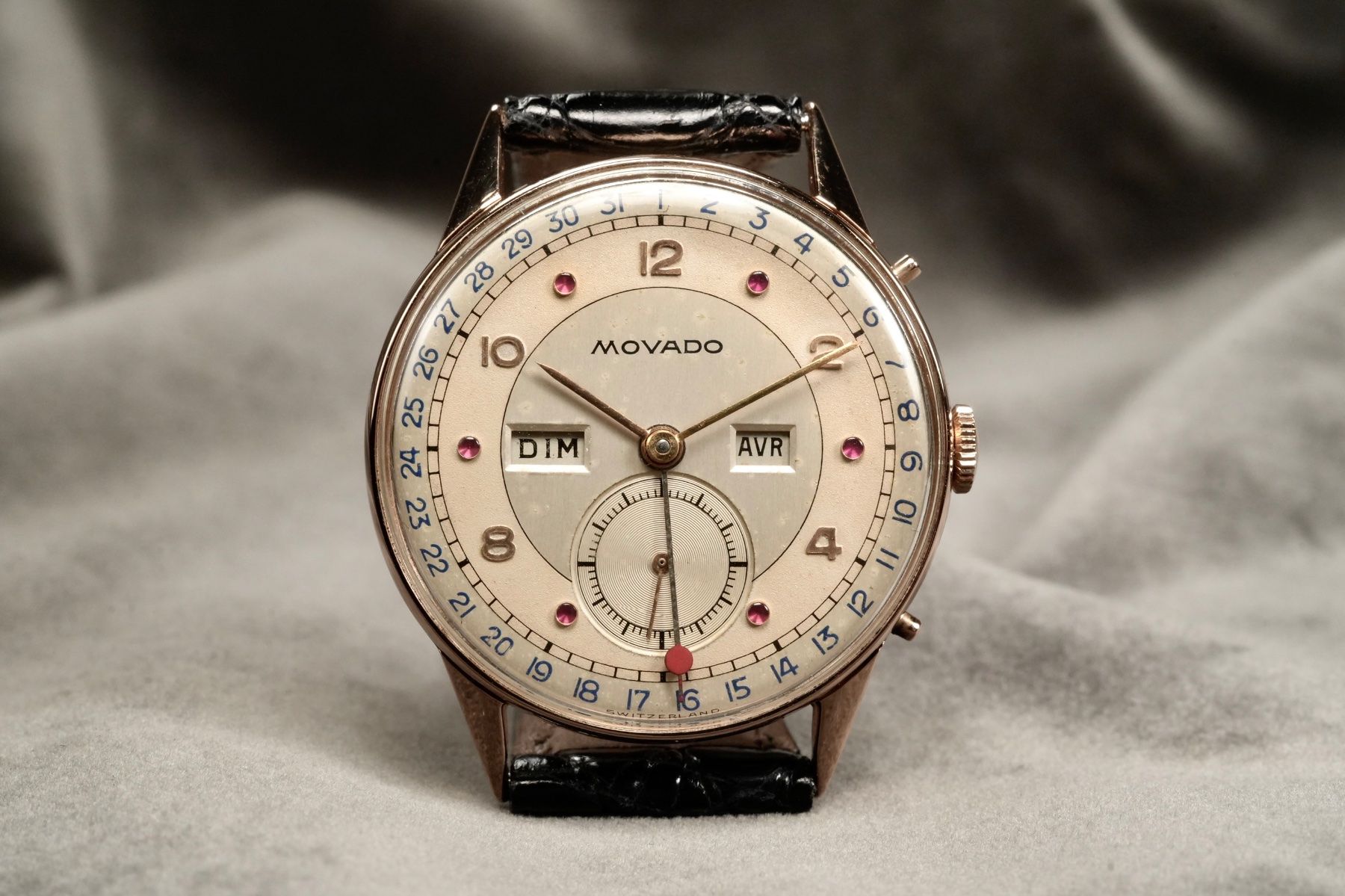 Movado Orologi: Movado Calendograf Original 18kt. Red Gold Ruby Dial – Usato da Morcote venduto da chronoservice 1