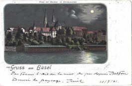 6060.  Gruss   aus   Basel - Pfalz u. Münster im Mondschein