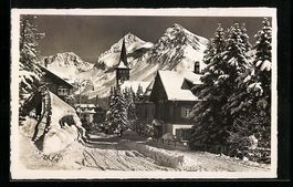 AK Arosa, Dorfkirche im Schneekleid