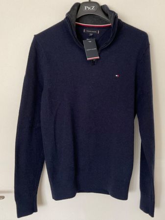 Tommy Hilfiger 100% Wolle Herren Pullover Gr S blau NEU