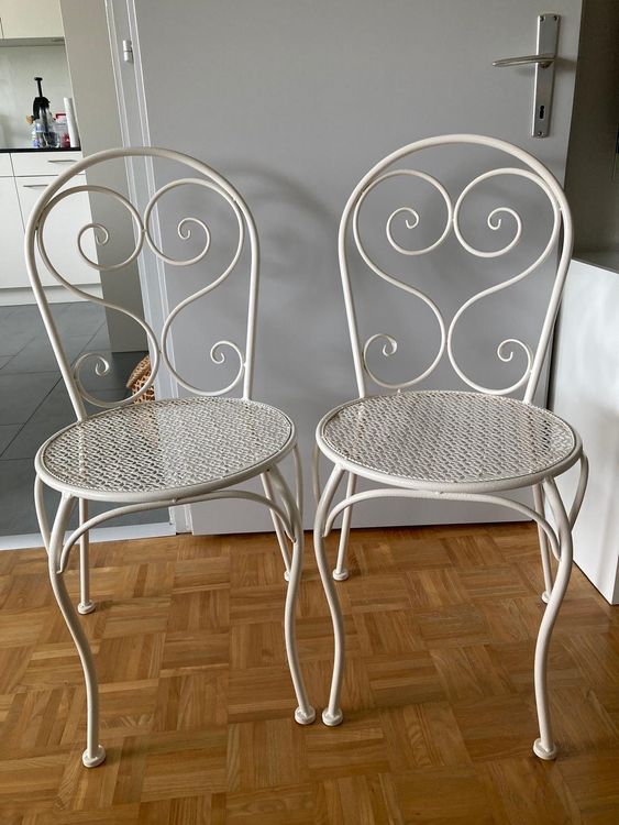 Zwei „NEUE“ Bistro/Gartenstühle, Metall, Weiss ! Kaufen auf Ricardo