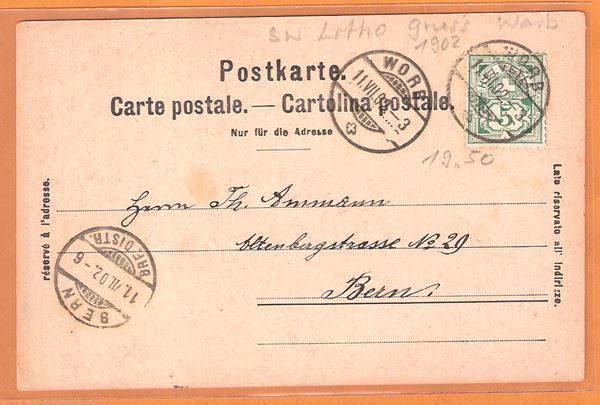 Cartoline postali: 11.7.1902 sw 2-Bild Litho "Gruss aus WORB" – Usato da Zürich venduto da Hagliweg 2