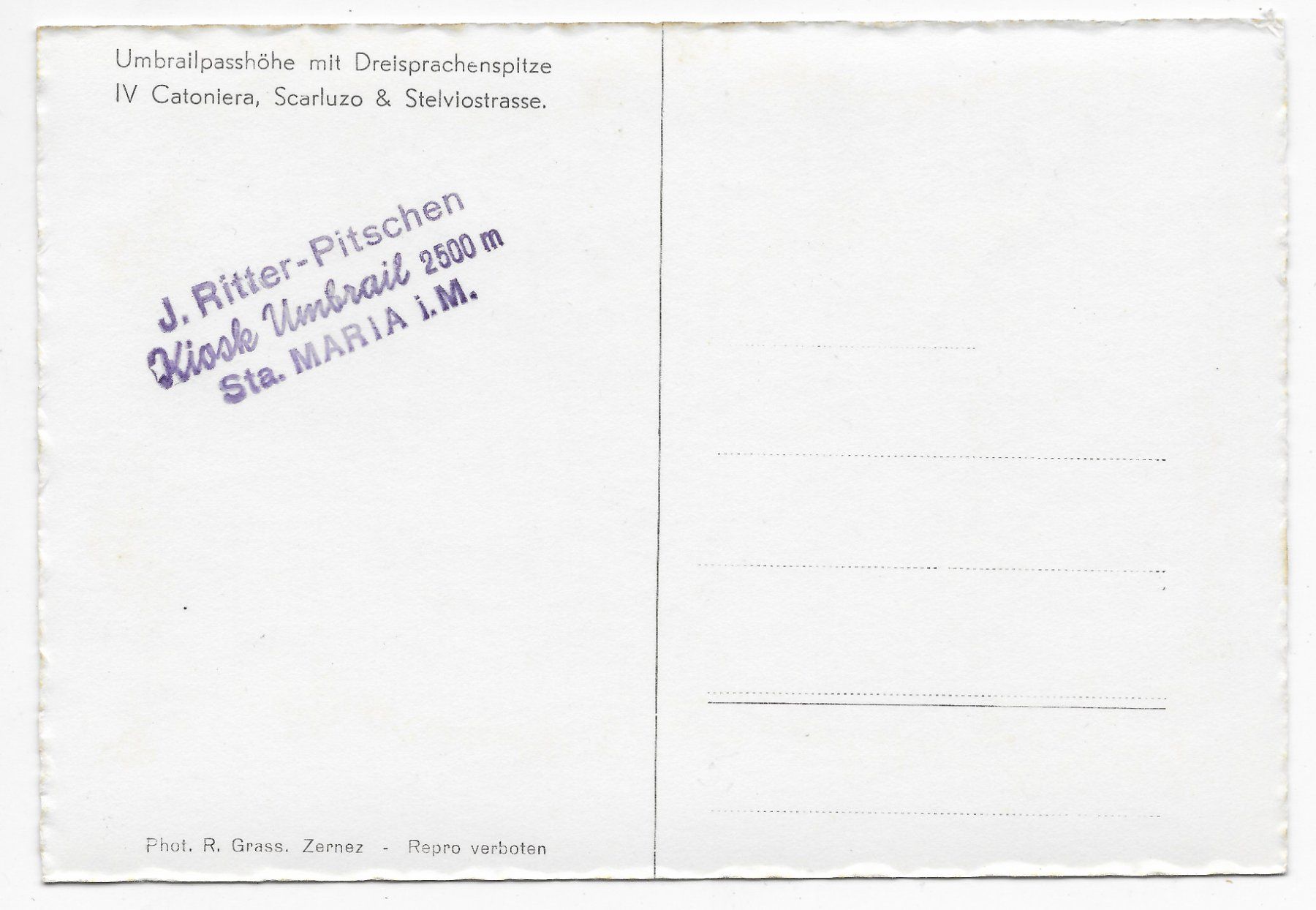 Cartoline postali: Umbrailpasshöhe mit Dreisprachenspitze – Usato da Hefenhofen venduto da Richsalz 1