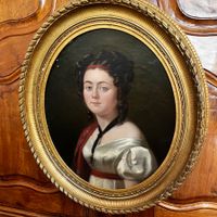 Gemälde Damenportrait oval mit Rahmen 78 x 69 cm