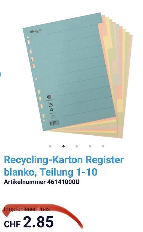 Biella Raccoglitori: 20 Pack Biella Karton Register blanko, Teilung 1-10 – Nuovo e nell'imballaggio originale da Necker venduto da liq24 2