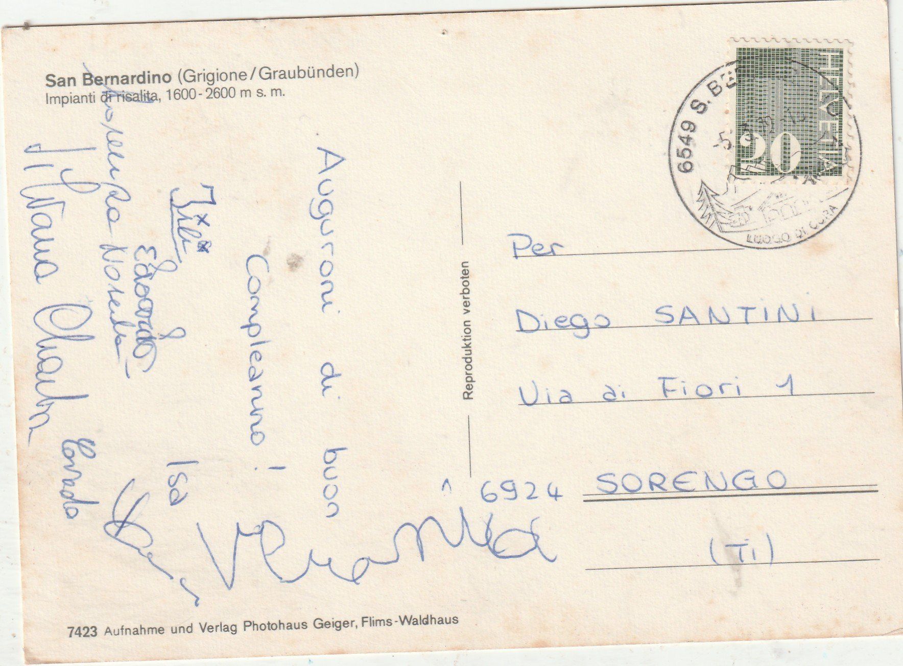 Cartoline postali: San Bernardino. Panorama Skigebiet – Usato da Lumbrein venduto da made02 1