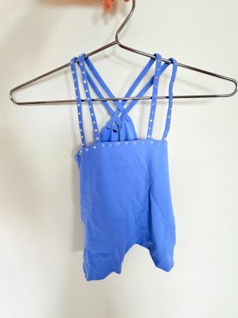 Ärmelloses, blaues Eiskunstlauf-Top XS
