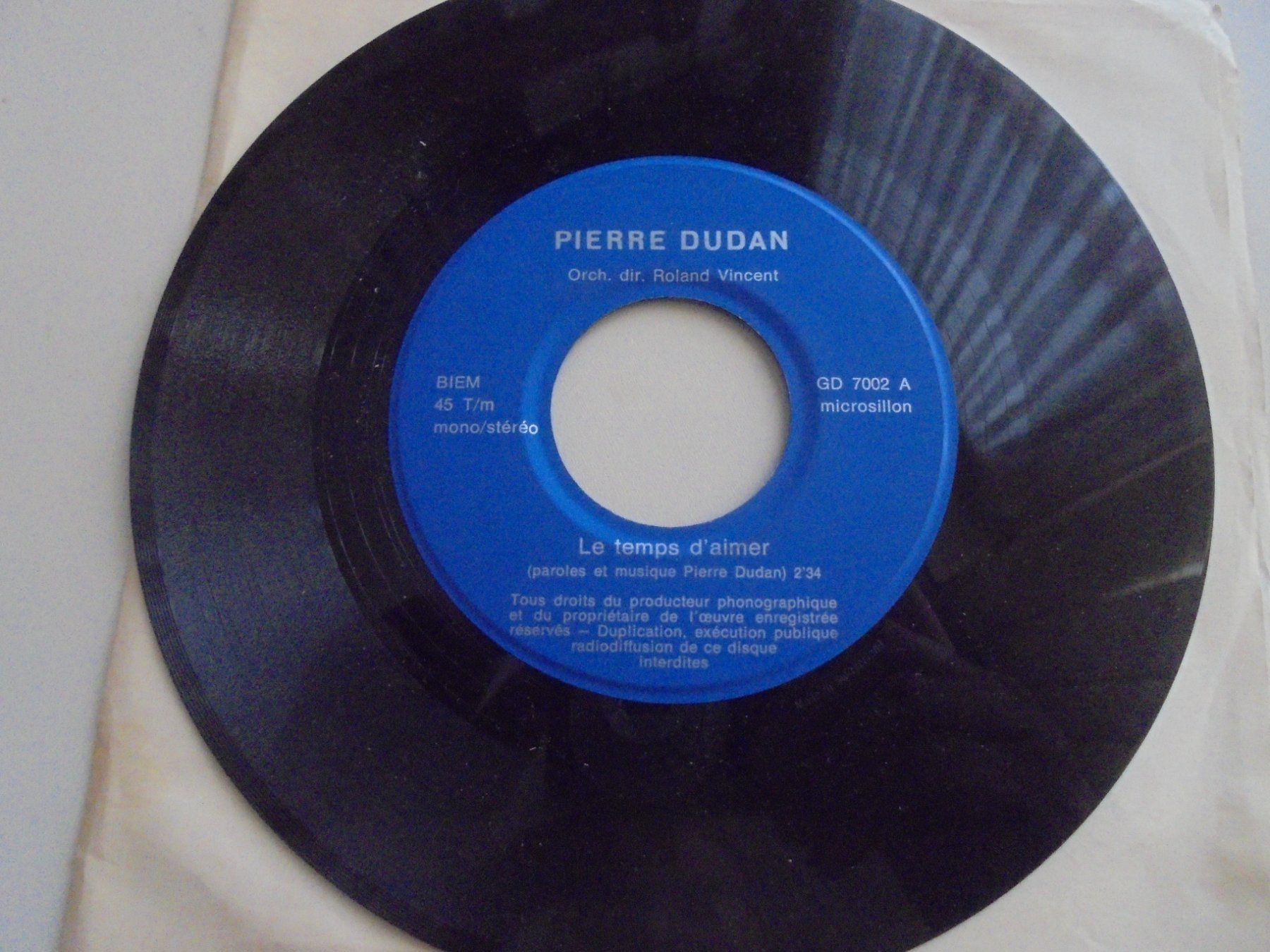 Dischi in vinile: Pierre DUDAN " le temps d' aimer " rare 45t /pas sur Discogs – Usato da Crissier venduto da Promopost 1