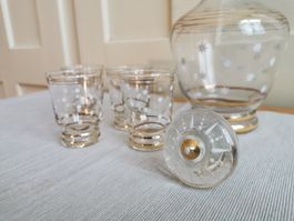 Vintage Karaffe mit Gläsern Set Wein Whiskey Sterne Goldrand