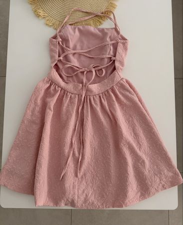 Pink Textured Dress with Lace-up Back Size S