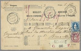 1891, 70Ab+71Ab 0 SEMIONE + lineare; invio per Bruxelles/B