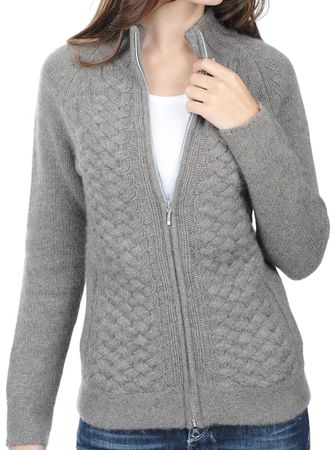 Balldiri Kaschmir Damen Strickjacke Zopfmuster 10-fädig grau