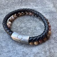 Zweireihiges Leder- & Steinarmband (Mookait-Jaspis)