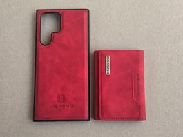 Samsung Galaxy S22 Ultra Hülle Lederoptik Rot Magnet Wallet