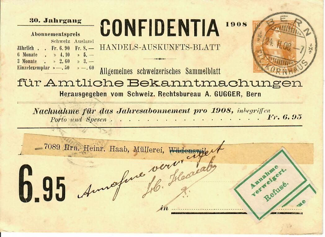 Alle Briefmarken: PK, Bern 1908 – Gebraucht aus Hochdorf von Ziegel-16