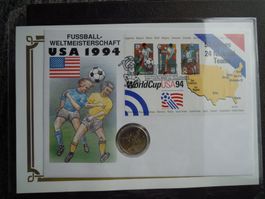 USA 94 Fussball WM Gedenkmuenze & Briefmarken, Top Zustand